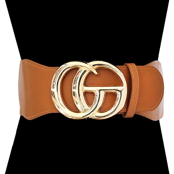 Oversized Metal Buckle Accented Elastic Statement Belt - Picture 7 of 9
